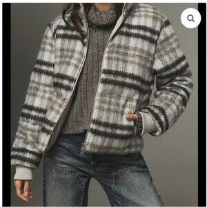 Anthropologie Plaid Puffer Jacket Brushed Zip up NWT Medium
